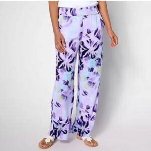 Denim & Co. Beach Pant | XXS P | Cropped Ruffled Hem Purple Tie Die EUC